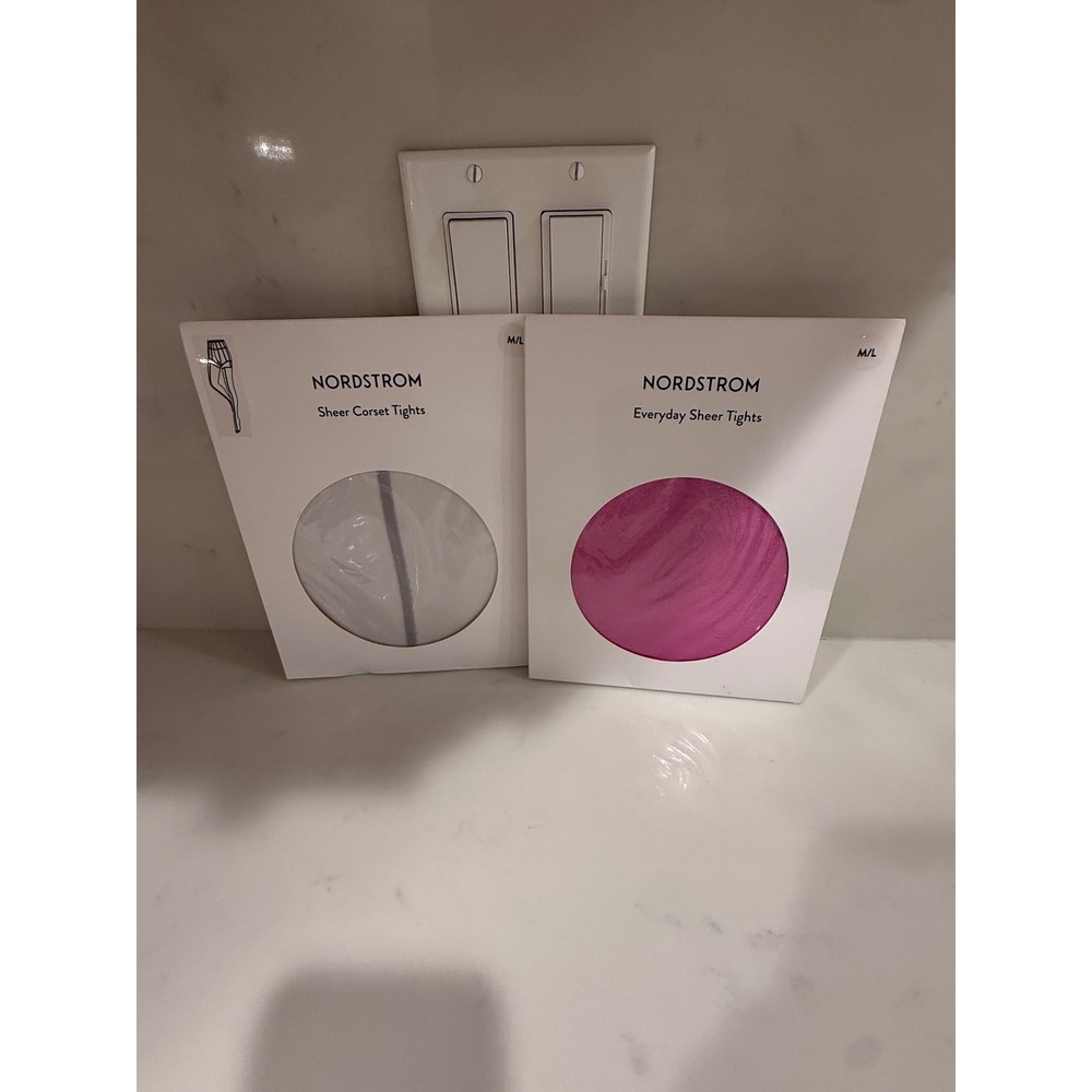 Nordstrom Tights Bundle Womens M/L Pink Everyday Sheer & White Sheer 2pk